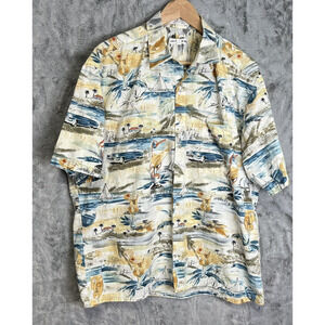 Pierre Cardin Hawaiian Shirt Mens Martini Glass Beach Pattern Size XL Cotton Vtg